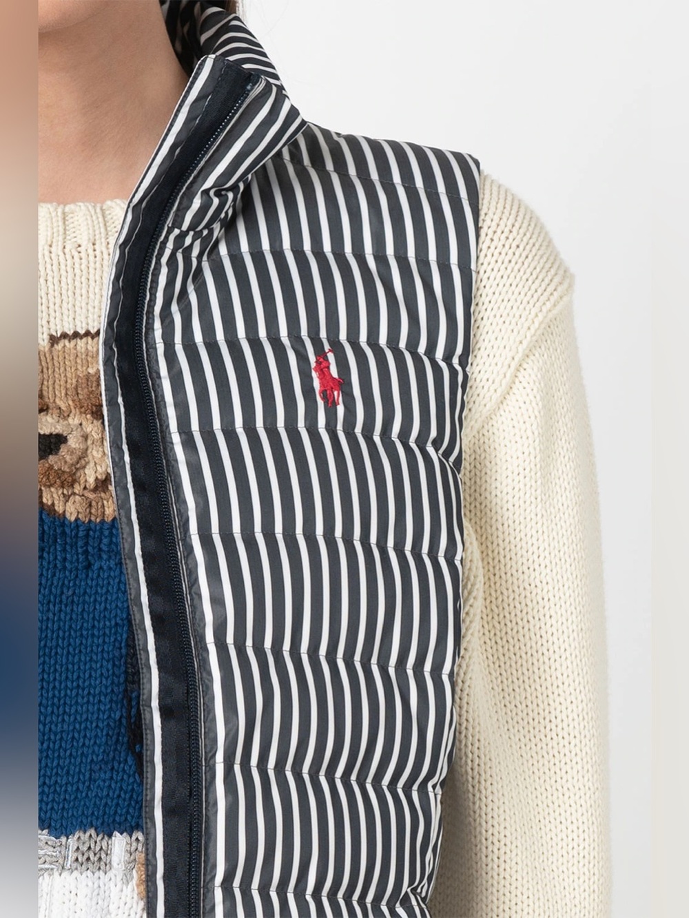 Polo by Ralph Lauren Striped Quilted Vest with Red Logo